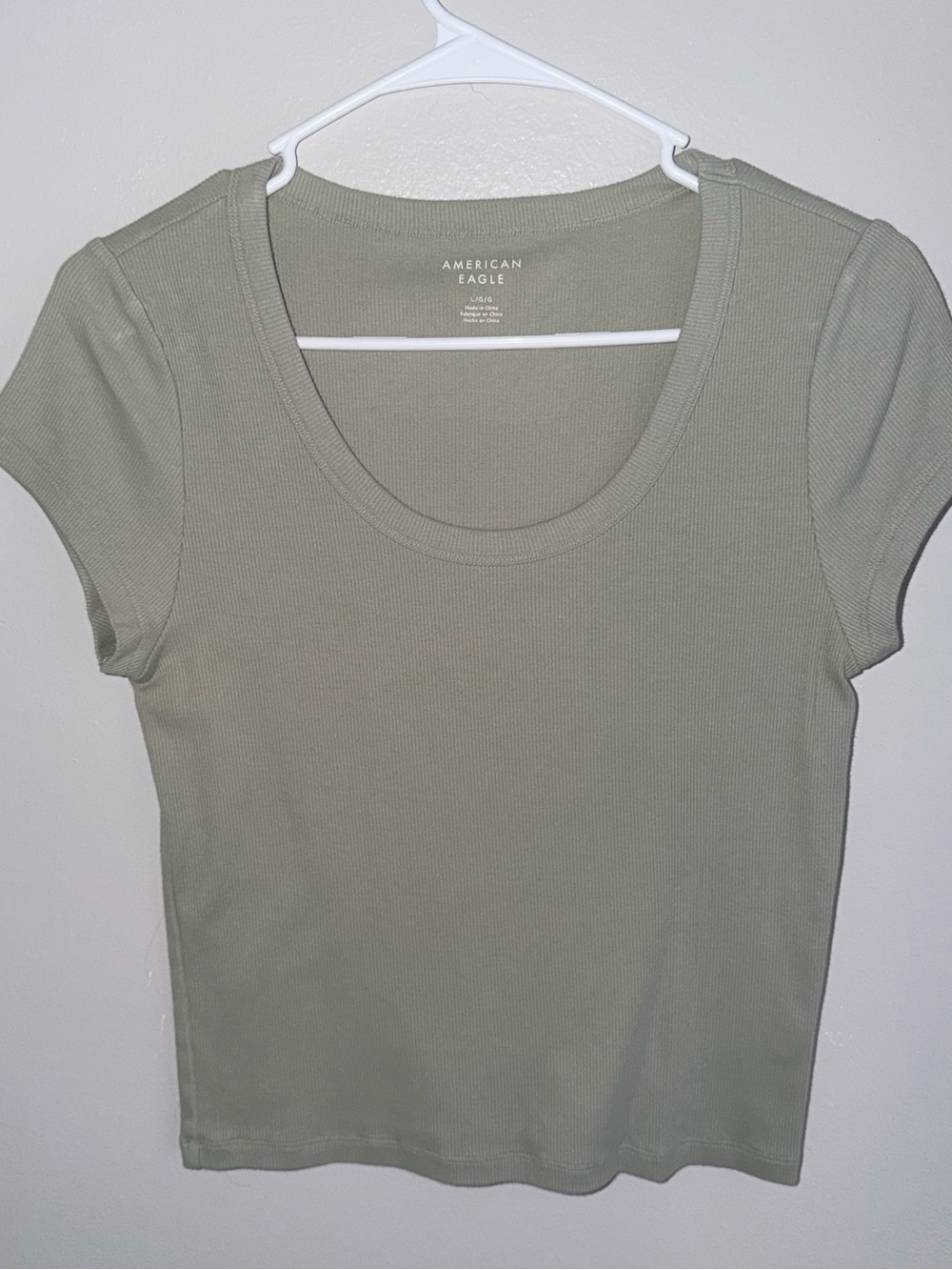American Eagle Outfitters Sage Green Ribbed Scoop Neck Tee